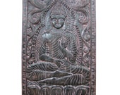 Hand Carved Wood Wall Decor Buddha Teaching Vitarka Mudra Meditation Door Panel 72" X 36"