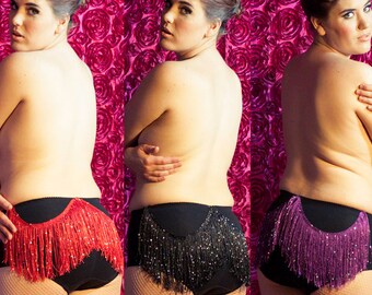 Custom Personalized Burlesque Fringed Panties - Black (You Pick Size & Fringe Color)