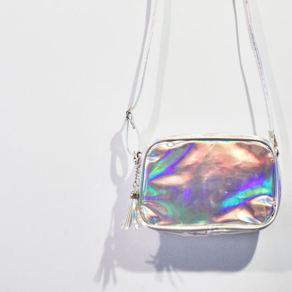 Silver Holographic Cross Body Bag Hologram Purse by pingypearshop