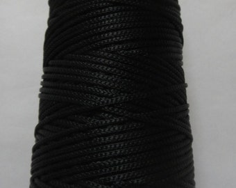 BLACK - Viscose Rayon Cord Dori Thread Yarn - Embroidery Crochet Knitting Lace Jewelry - 70 grams - 170+ Yards - 1.75 mm Thick