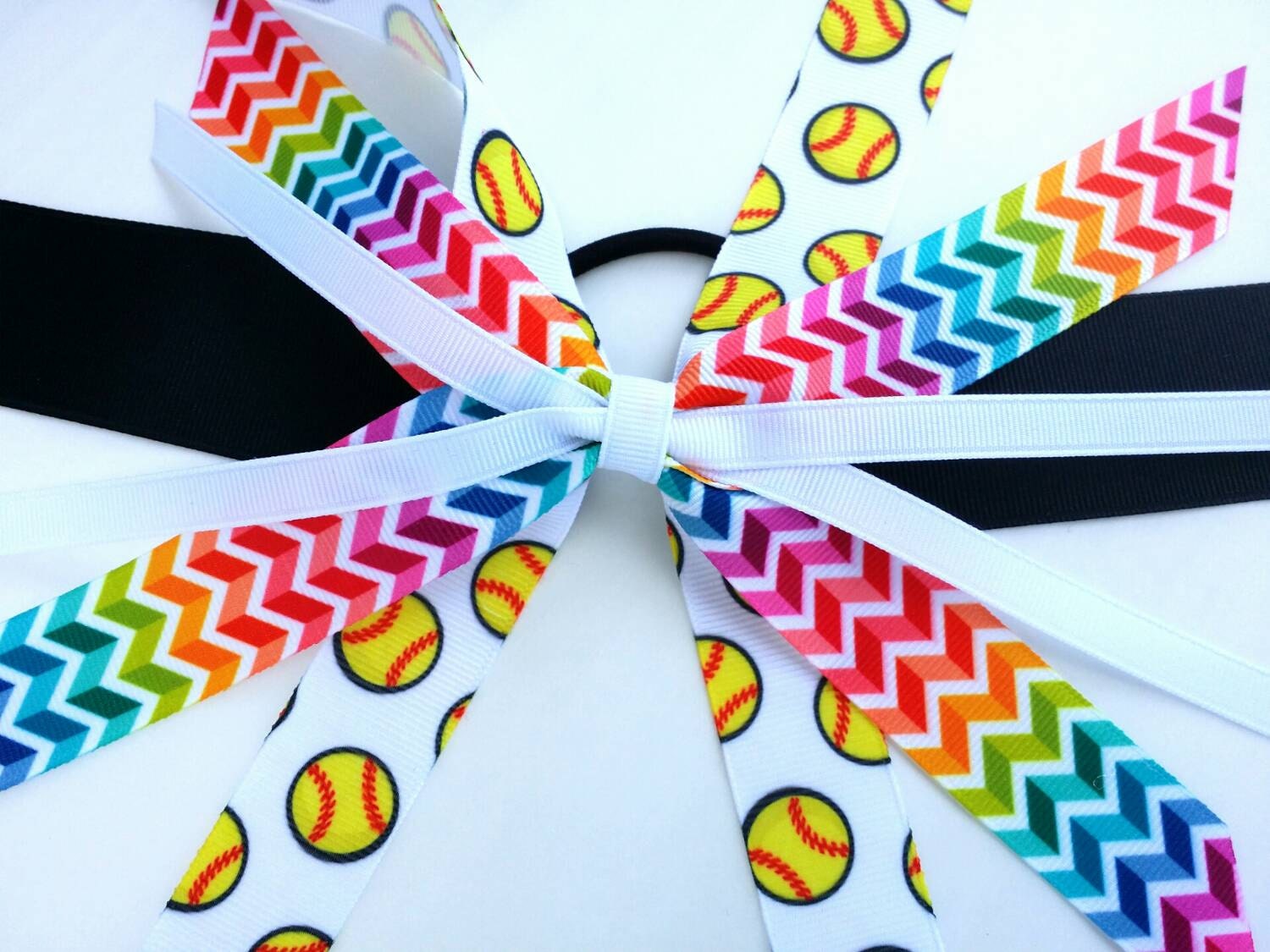 Rainbow softball hair streamer team hair bows softball