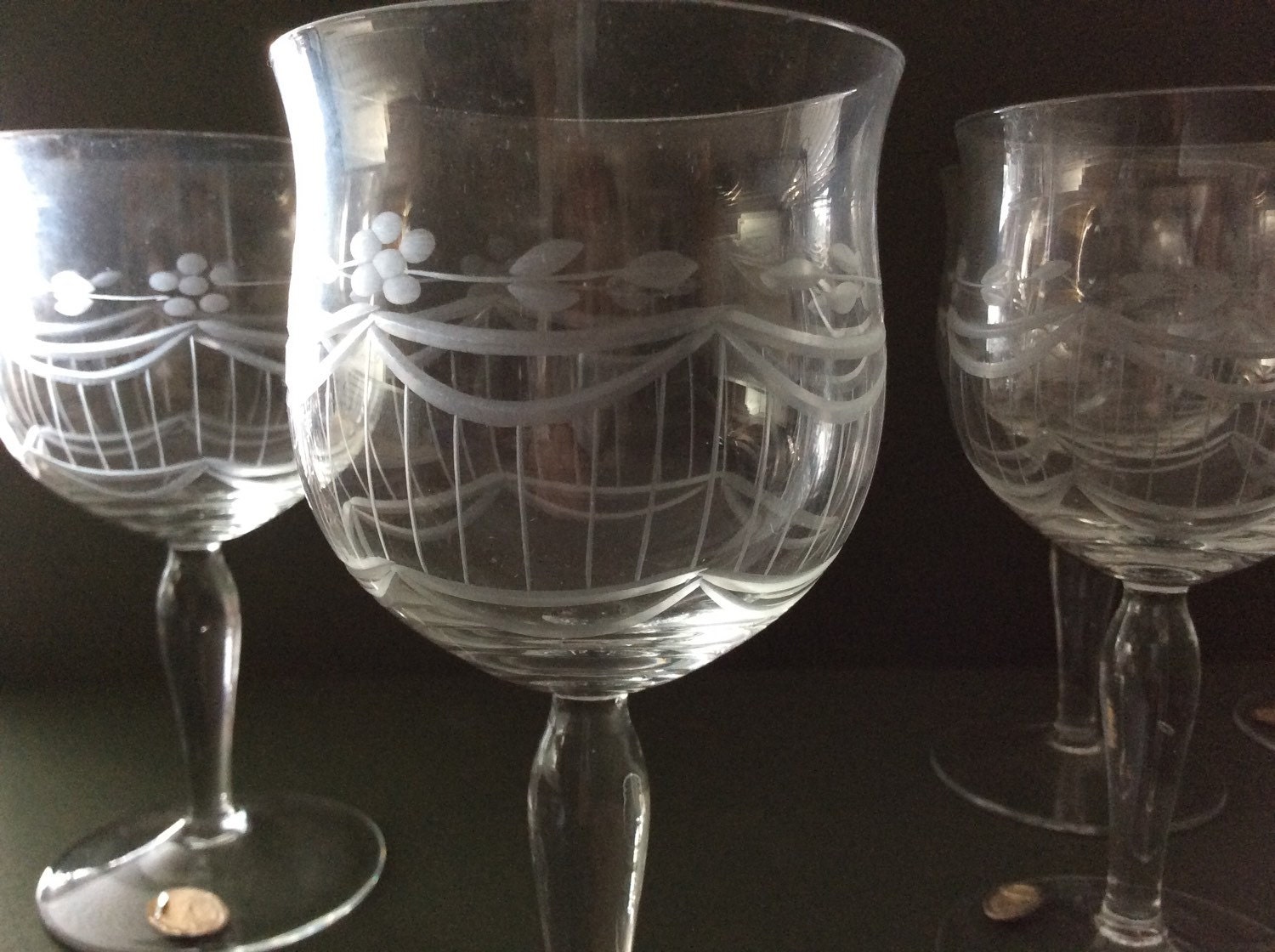 Etched crystal stemmed glasses made in Poland by AntiquesAnVintage