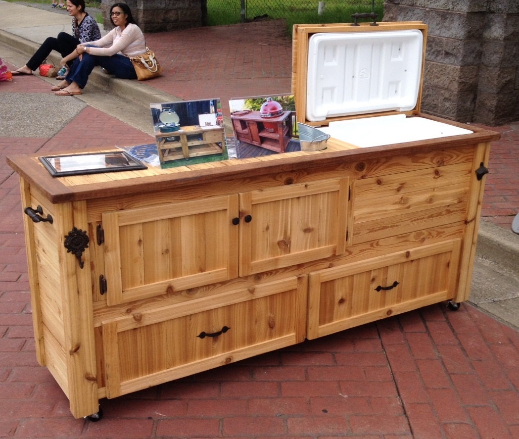 Rustic Cooler Cabinet Outdoor Bar Serving Table by 