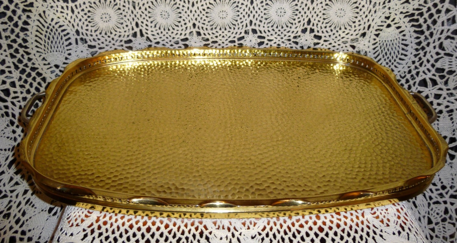 Metal Serving Tray with handles Gold Tone by TandRTreasures