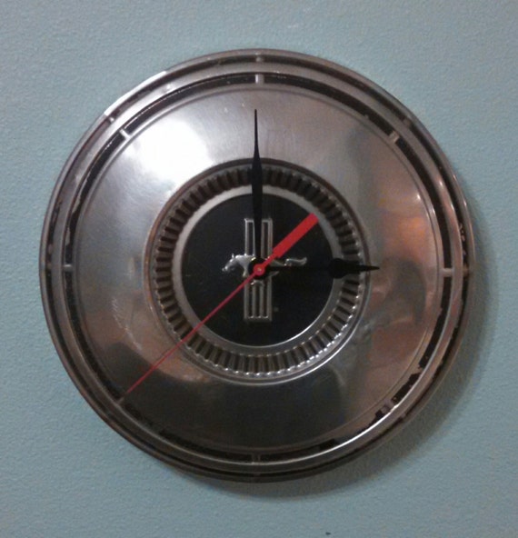 Vintage Ford Mustang hubcap wall clock by RekeyedCreations on Etsy