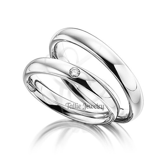 His  Hers Mens Womens Matching 18K White Gold Wedding Bands w ...