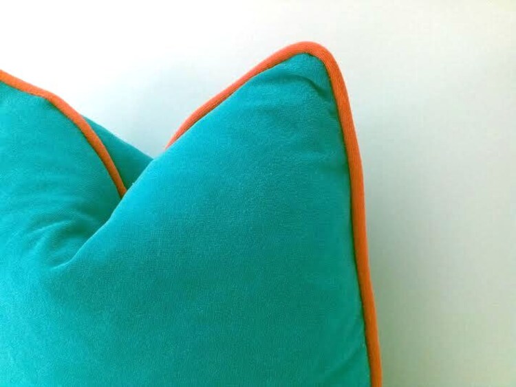 Aqua Terry Throw Pillow with Orange Piping 18 by CushionsandMore