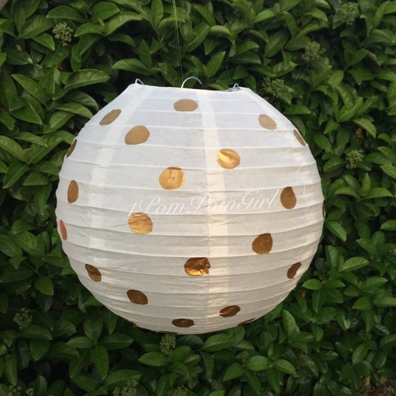 PAPER LANTERN / 1 paper lantern with gold polka by 1PomPomGirl