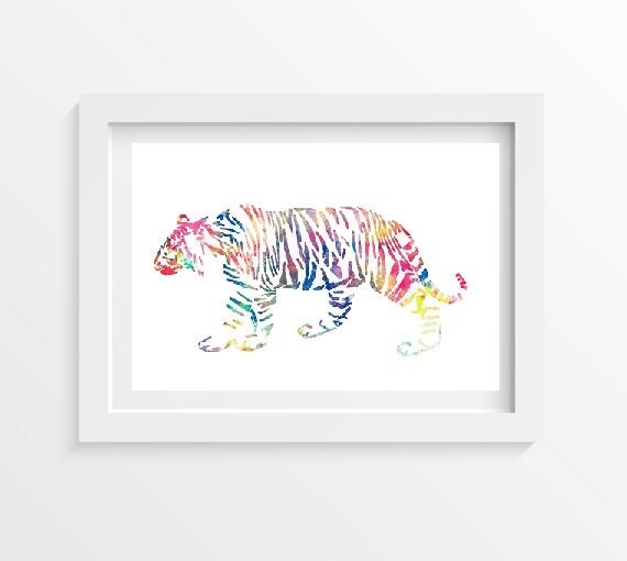 Abstract Geometric Tiger Rainbow Animal Art by Littlecatdraw