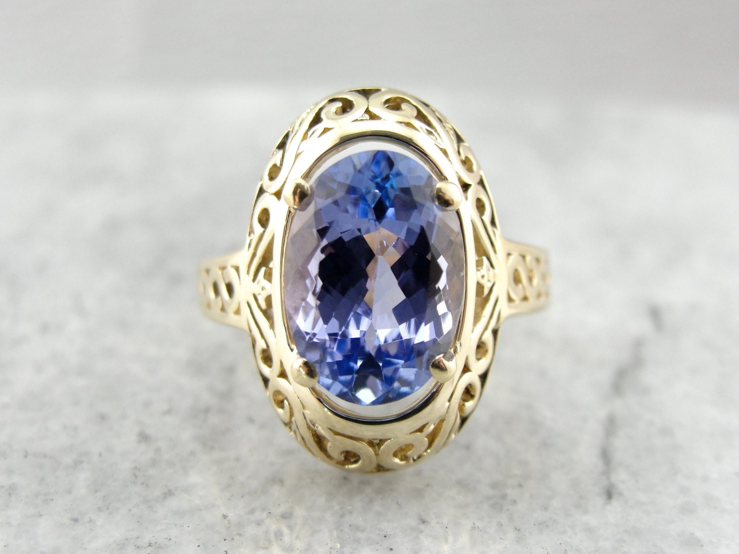 Large Purple Tanzanite Cocktail Ring with Filigree Setting