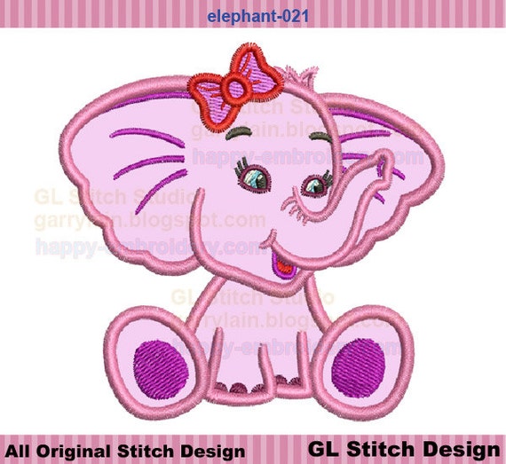 Elephant embroidery applique design sitting by GLStitchStudio