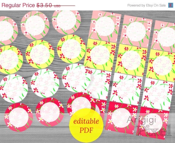 ON SALE 70 % OFF editable circle tags, 2,5 in, gift tag, printable, flowers, spring, set of 24 tags on 2 digital sheets, instant download e Il_570xn