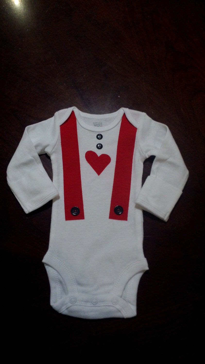 Baby boy .VALENTINES OUTFIT . TUXEDO Onesie . Red Heart . Red