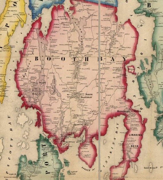 Lincoln County Maine 1857 Old Wall Map Reprint with