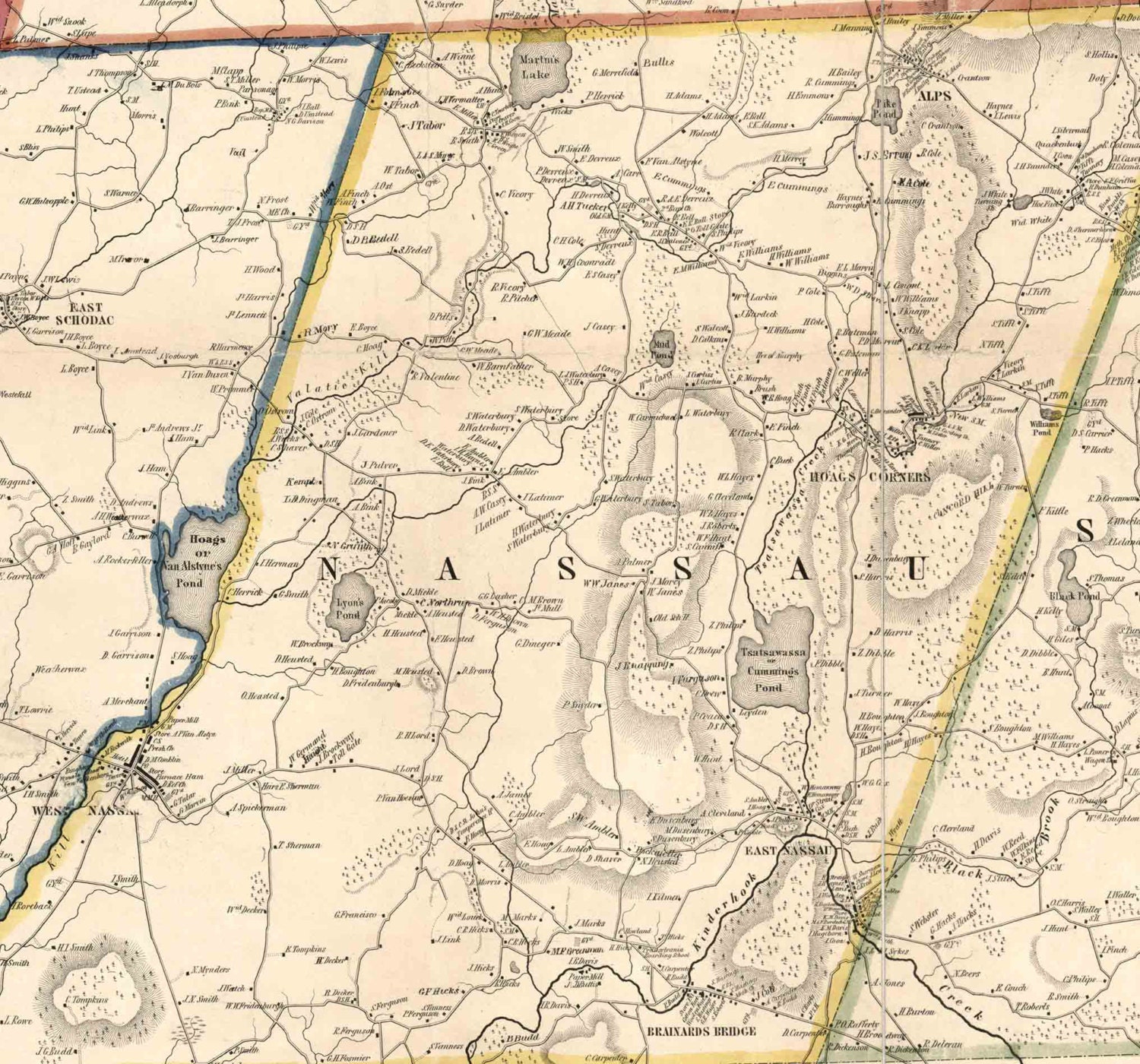 Rensselaer County New York 1854 Old Wall Map Reprint with