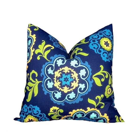 Items similar to Navy Blue and Lime Green Pillow Cover 20 x 20 inches Decorative Throw Pillow on