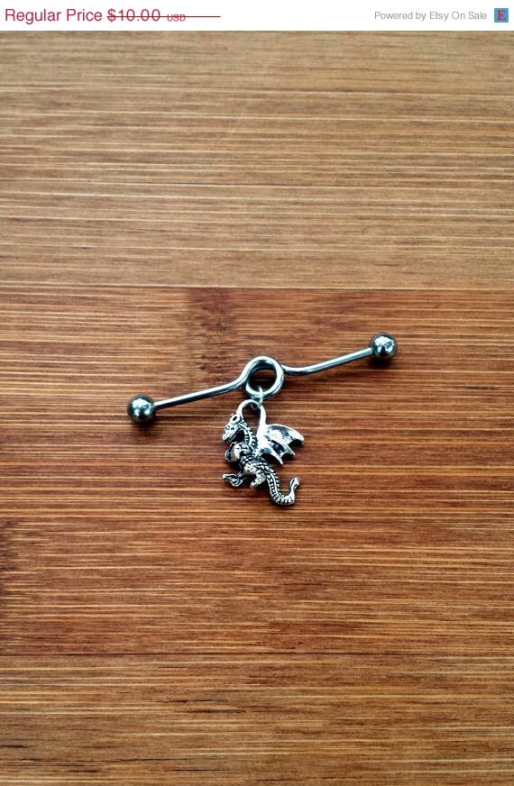 Dragon Industrial Barbell Piercing 14G by FeatherBlueJewelry