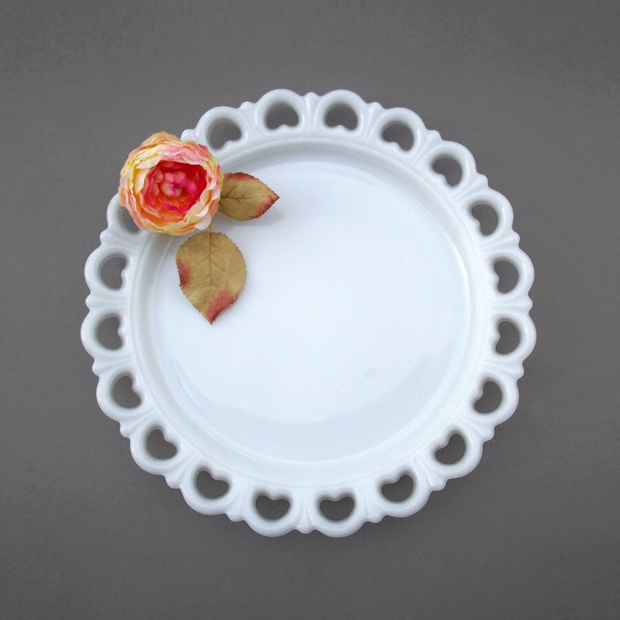 Milk Glass Cake Platter or Serving Plate Lace Scalloped Edge