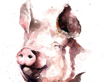 PIG ART PRINT - pig print, watercolor pig painting, pig wall art, pig decor, farm art, farm decor, farm animal art, pig gift, pig portrait
