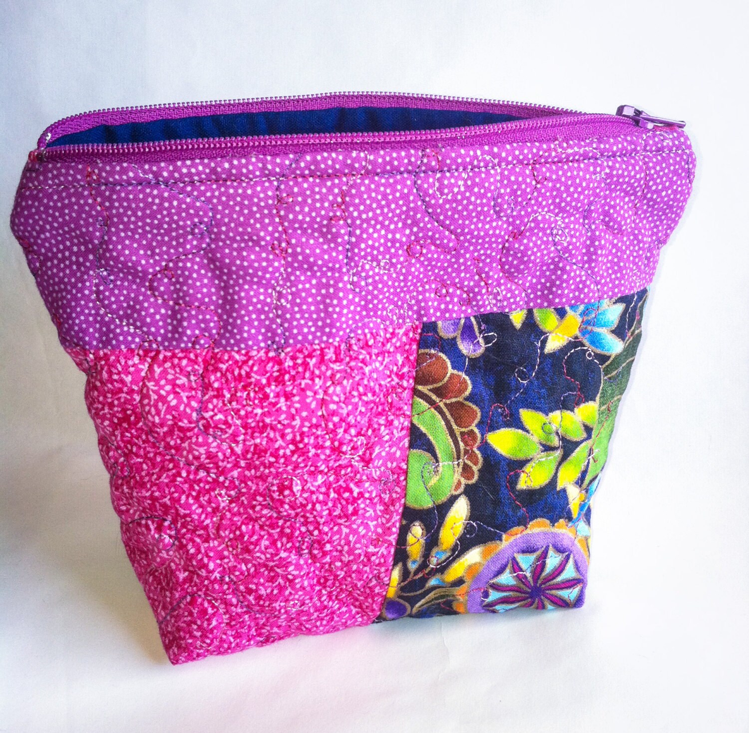 Jewelry bag Quilted Zippered Fabric Pouch by TheSingleNeedle