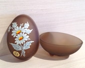 Cute Vintage Westmoreland Satin Art Glass 3 Footed Chocolate Egg Trinket Box w Sticker