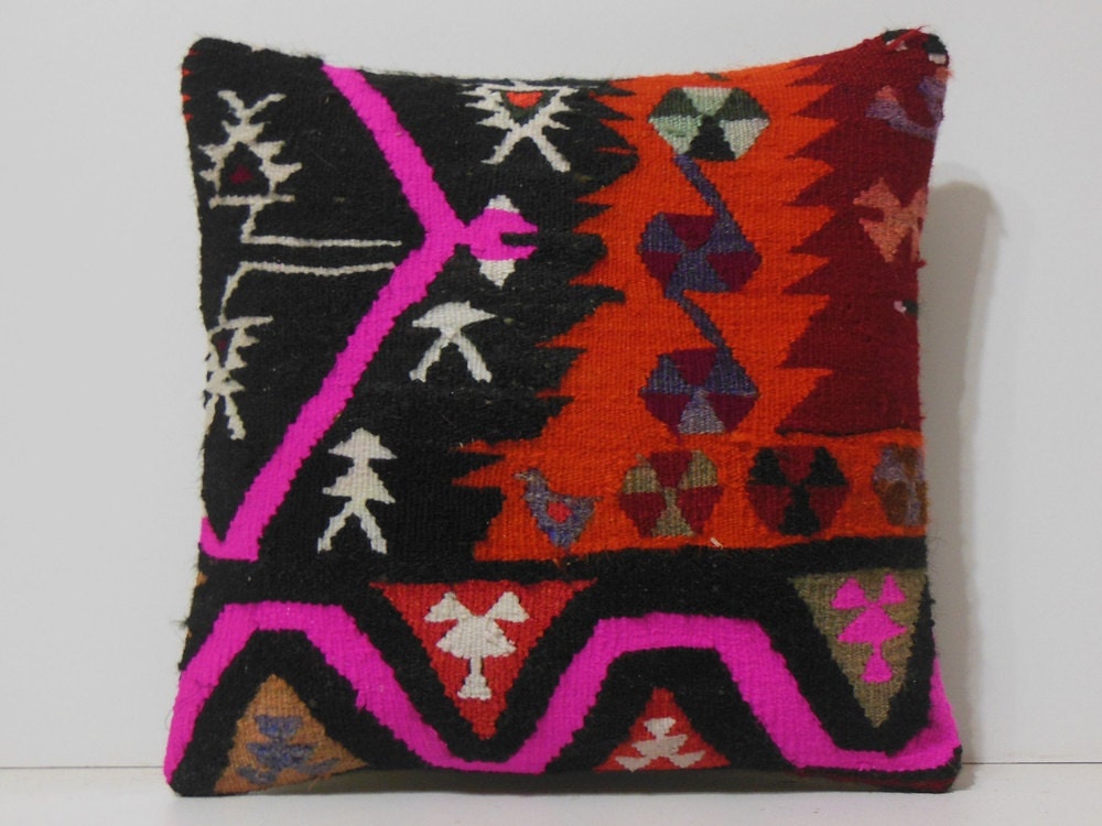 kilim pillow orange pillow 16x16 DECOLIC by DECOLICKILIMPILLOWS