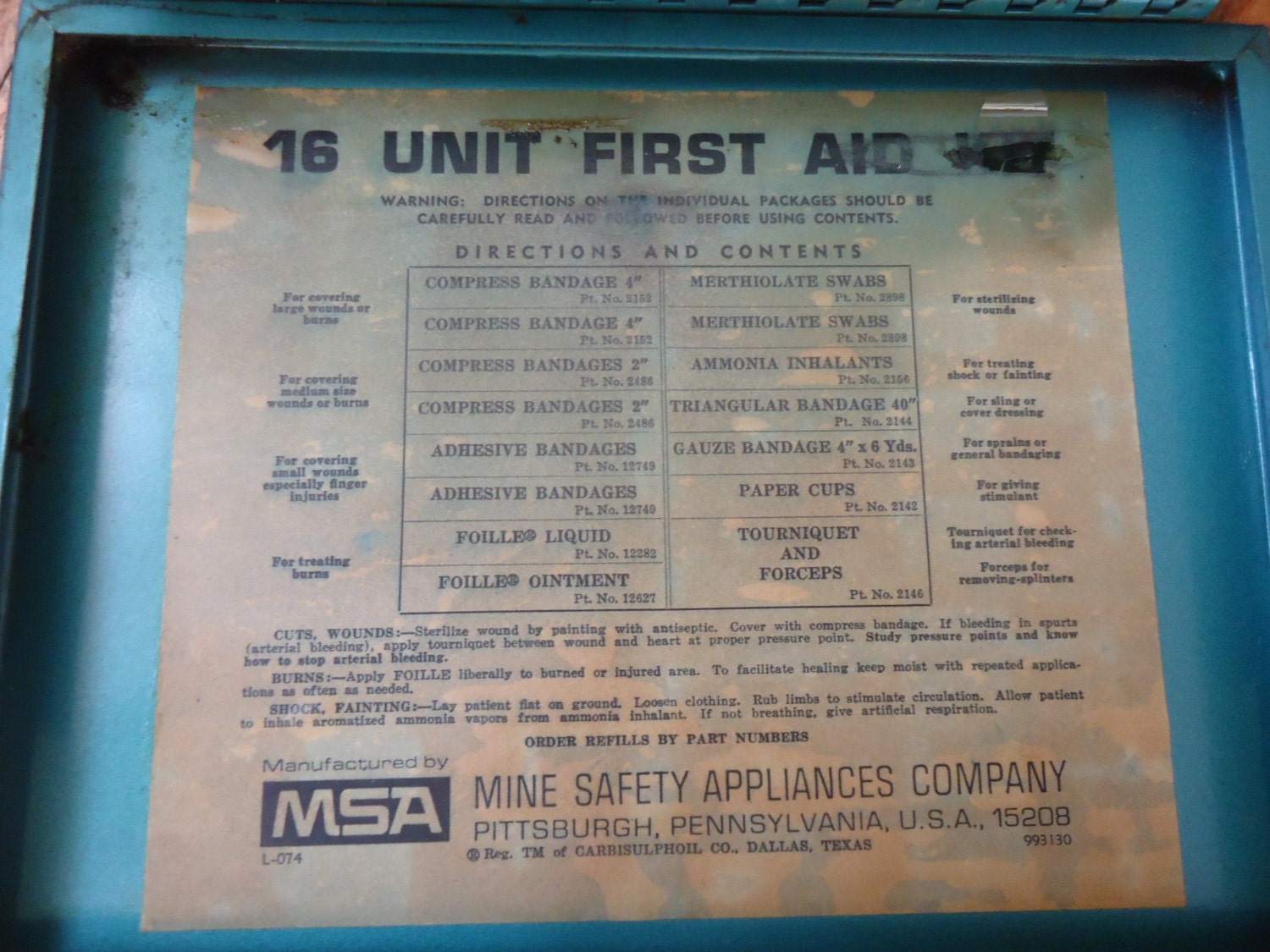 Vintage Mine Safety Appliances Company Vintage First Aid Kit