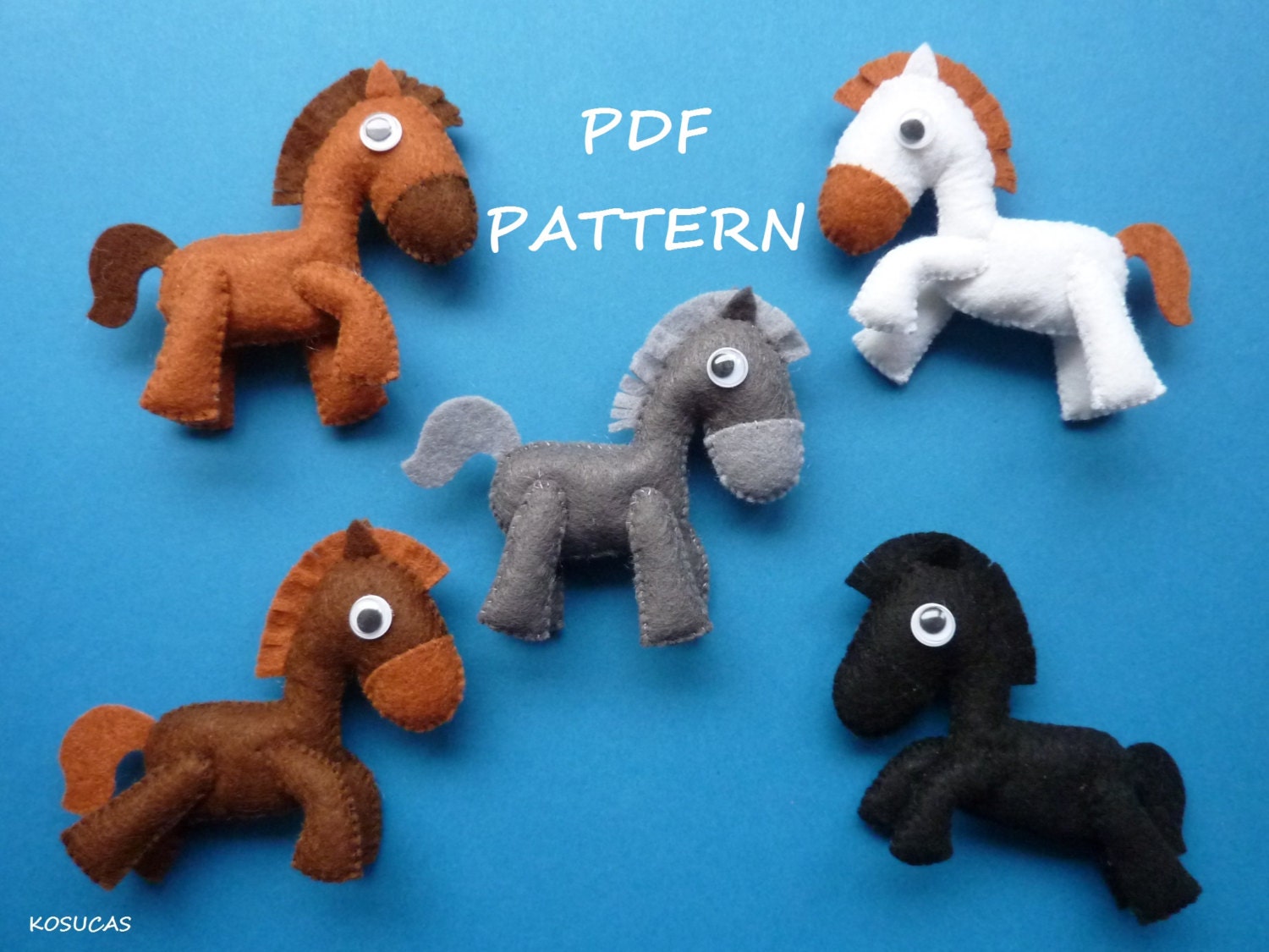 PDF sewing pattern to make felt small horses.