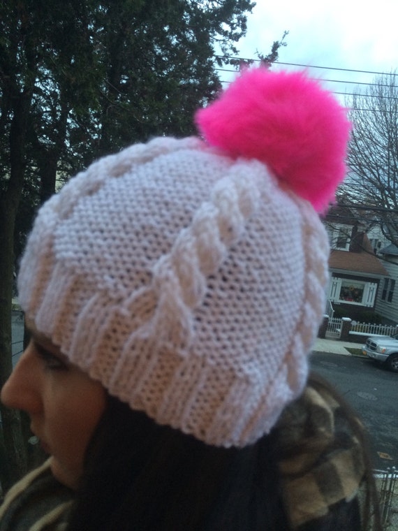 beanie pom pom your design own knit Pom white hat knitted Hot hat, beanie, Pom slouchy pink slouhy