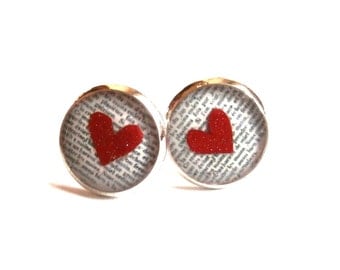 HEART STUD EARRINGS - heart jewelry - heart tiny earrings - red - white - Love earrings - love jewelry - lovers - Valentine day gift idea