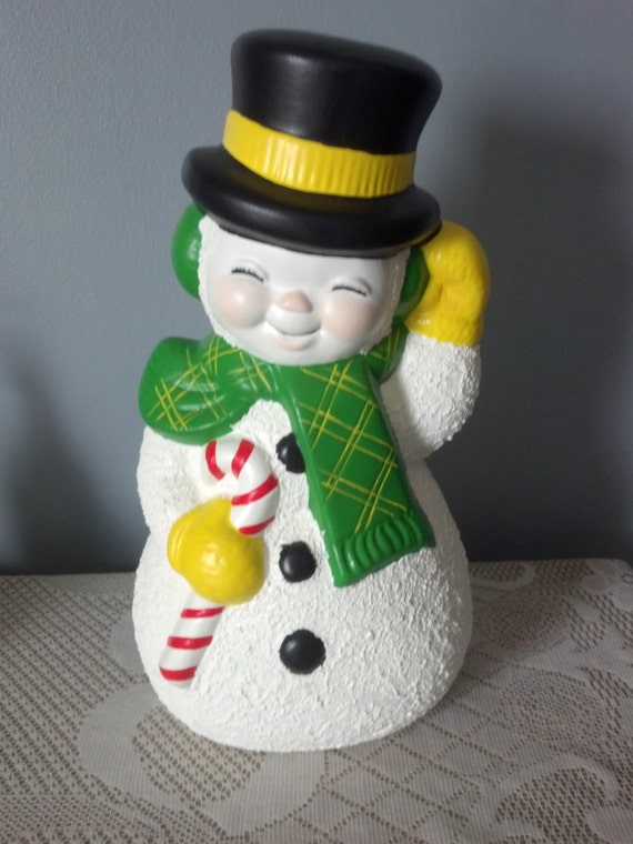 Hand Painted Ceramic Large Waving Snowman