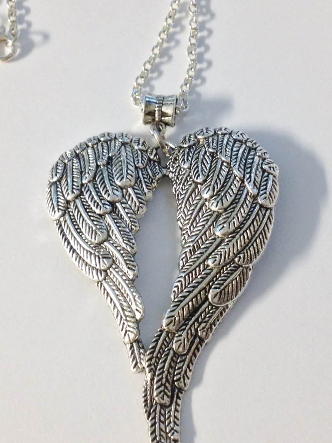 Angel Wing Heart Necklace silver plated chain.