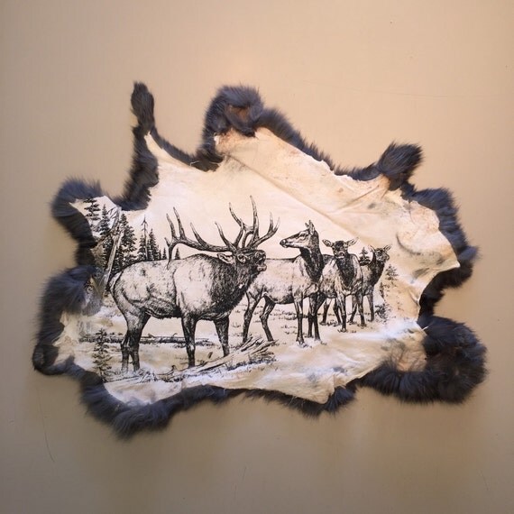 Rabbit pelt with Elk image screen printed one