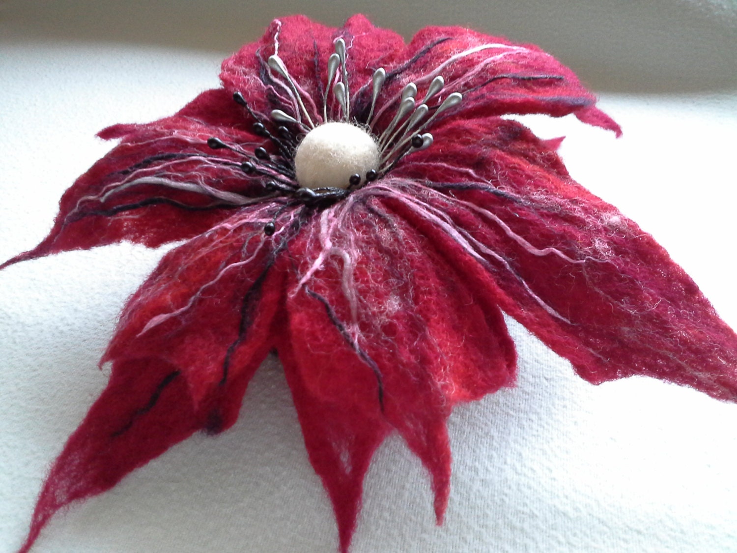Felt Brooch Flower Wool Jewelry Red Black White Flower Felt