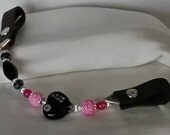 Pinks, Black Heart and Crystals, Silver, Single, One-Ear Beaded Bling “Browband” for Western headstalls. Fancy Earpiece!
