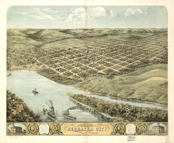 Nebraska City Nebraska 1868 1800s Map Print