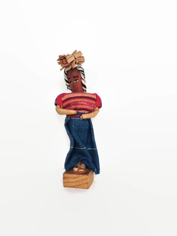 Vintage handmade doll colorful ethnic Central American figurine