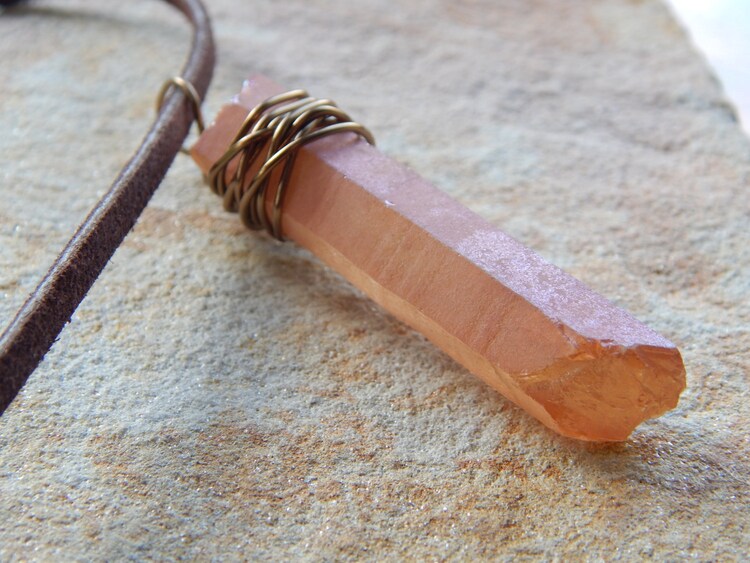 Peach Colored Mystic Quartz Point Raw by UniqueChiqueJewelry
