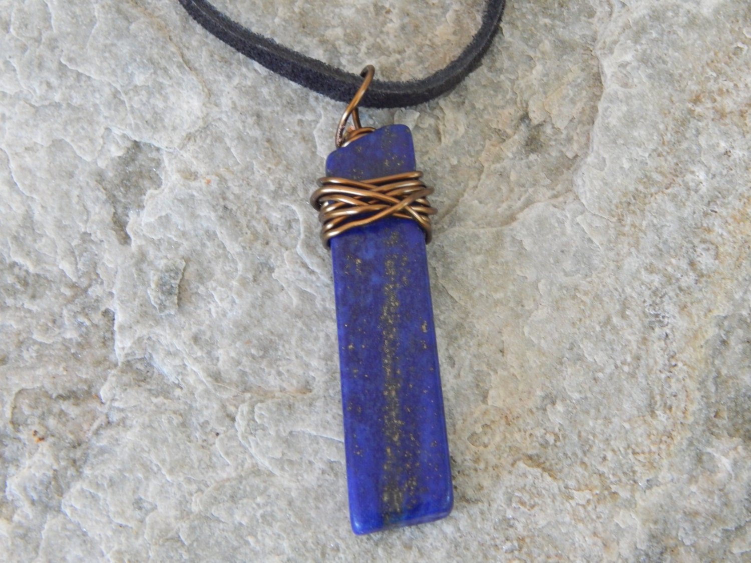 Lapis Lazuli Necklace for Men Unisex Jewelry Wire Wrapped
