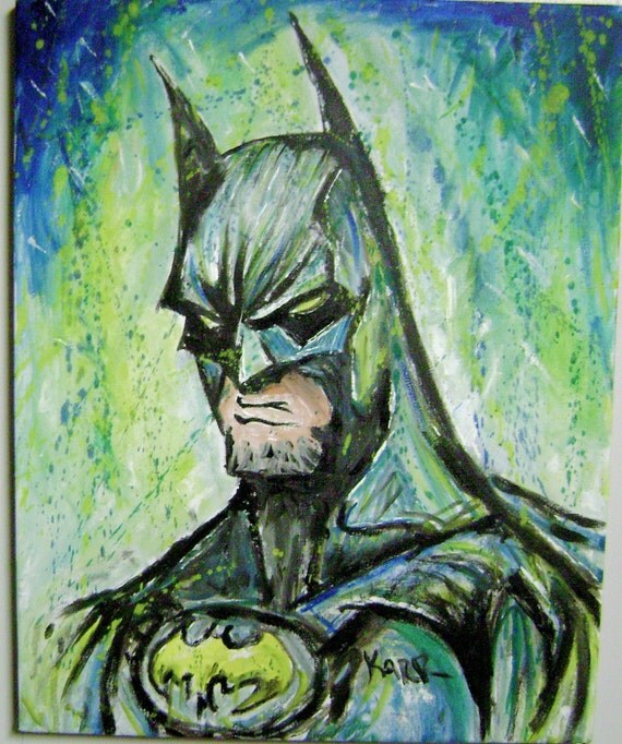 Batman in blue original abstract urban art by by BleedingSkullArt