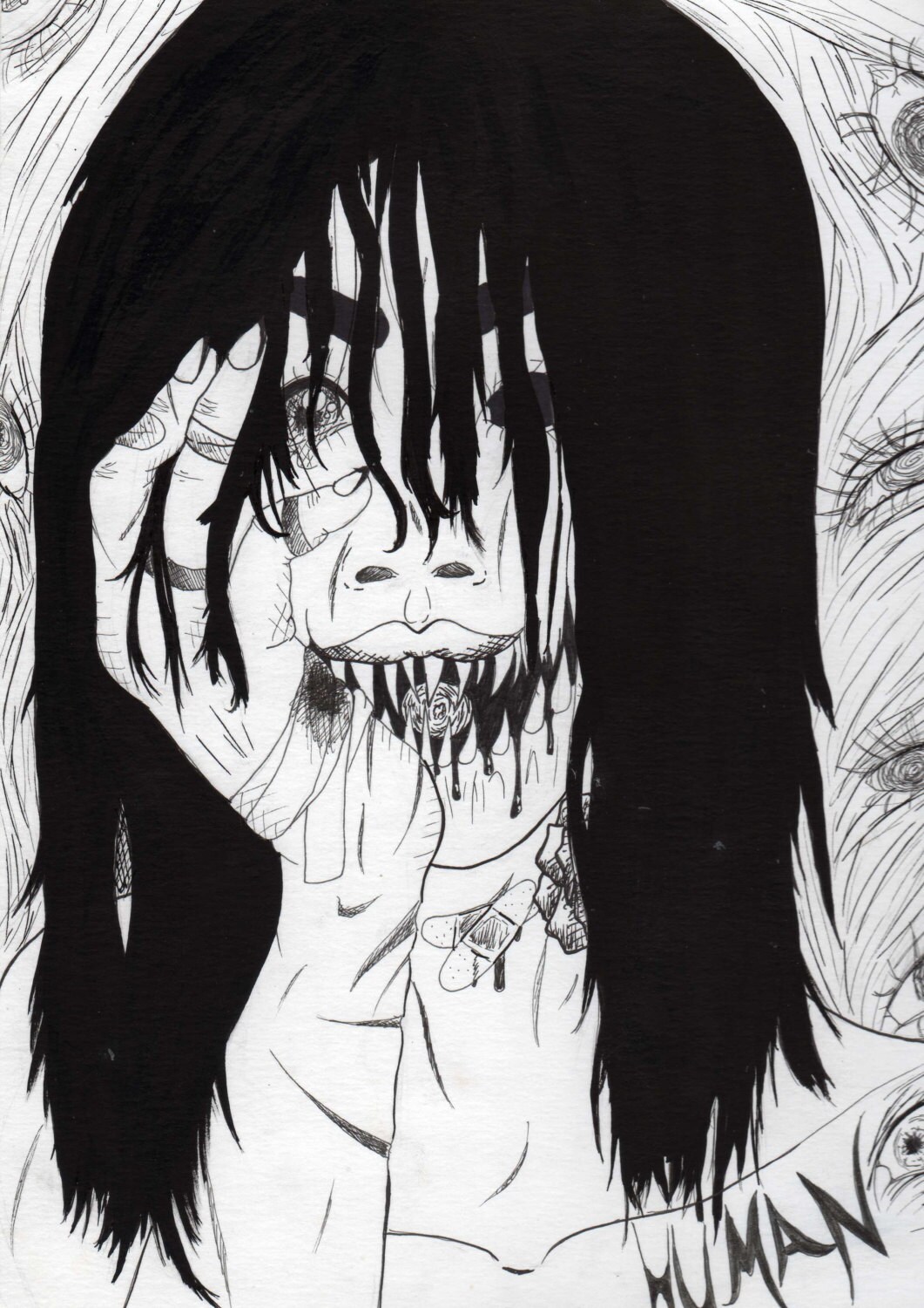 Monster Ink Black And White Girl Creepy Horror by Armadilala