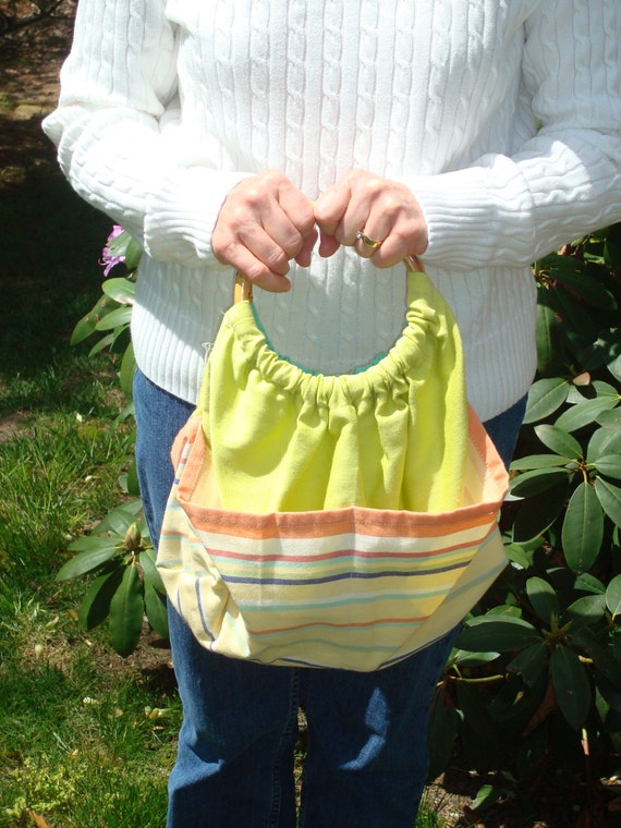 Summer Stripe  Lime Green Bag with Bamboo Handles