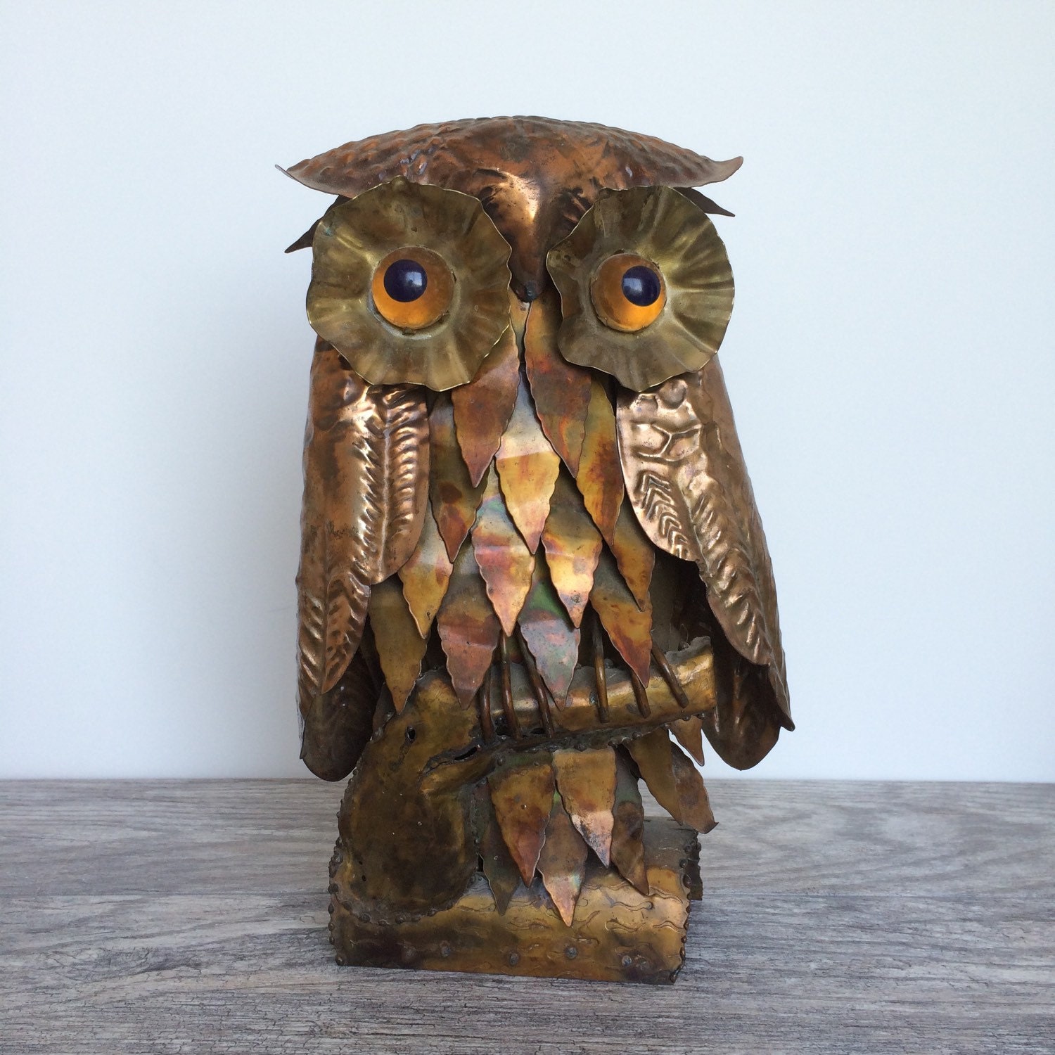 vintage metal owl sculpture mixed metals owliceandstone. 