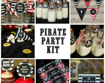 Pirate Party Kit with Editable Text w/Invitation, Printable Pirate Party Kit with Invitation, DIY Pirate Party Kit, DIY Kids Pirate Party