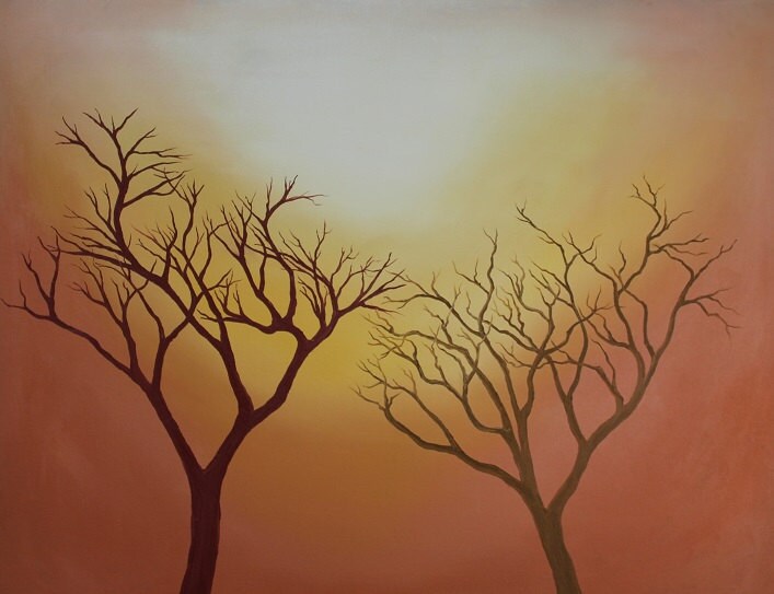 SALE Large Painting Tree Silhouette Painting by ShawnaGruppieArt