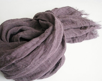 Linen scarf- men/ women- eggplant/ aubergine color shawl- spring/ summer accessories- gauze