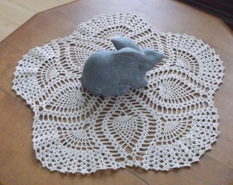 Crochet Doily in Ecru Natural Cream, Pentagon Doily, Doily, Cream Doily, Pineapple Doily, Beige Doily