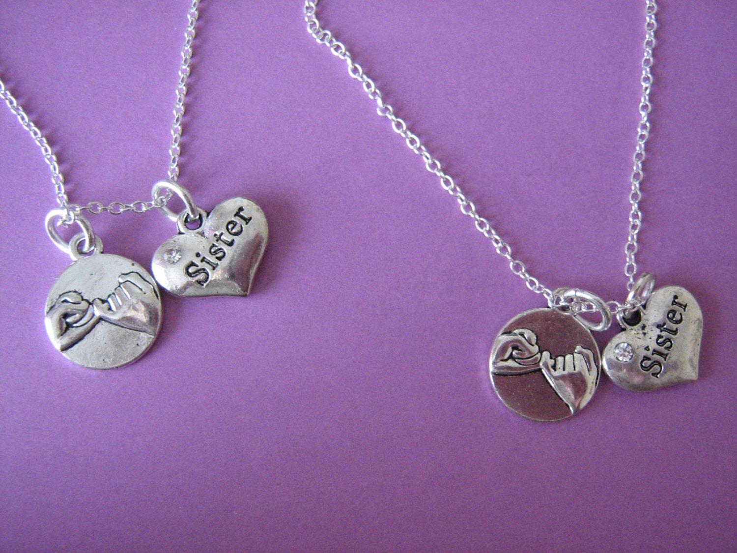 Two Sister Necklaces Pinky Promise Charm Sister Heart Charm