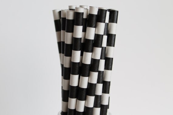 Black and White Striped Paper Straws-Rugby Horizontal Striped Straws-Mason Jar Straws-Black and White Birthday Party Straws-Wedding Straws Il_570xn