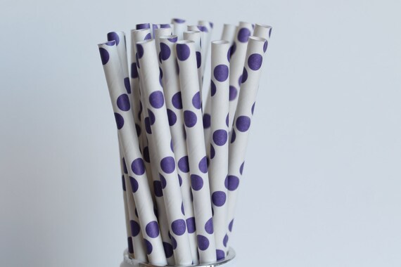 Purple Polka Dot Paper Straws-Purple Straws-Polka Dot Straws-Wedding Straws-Party Straws-Mason Jar Straws-Shower Straws-Cake Pop Sticks Il_570xn